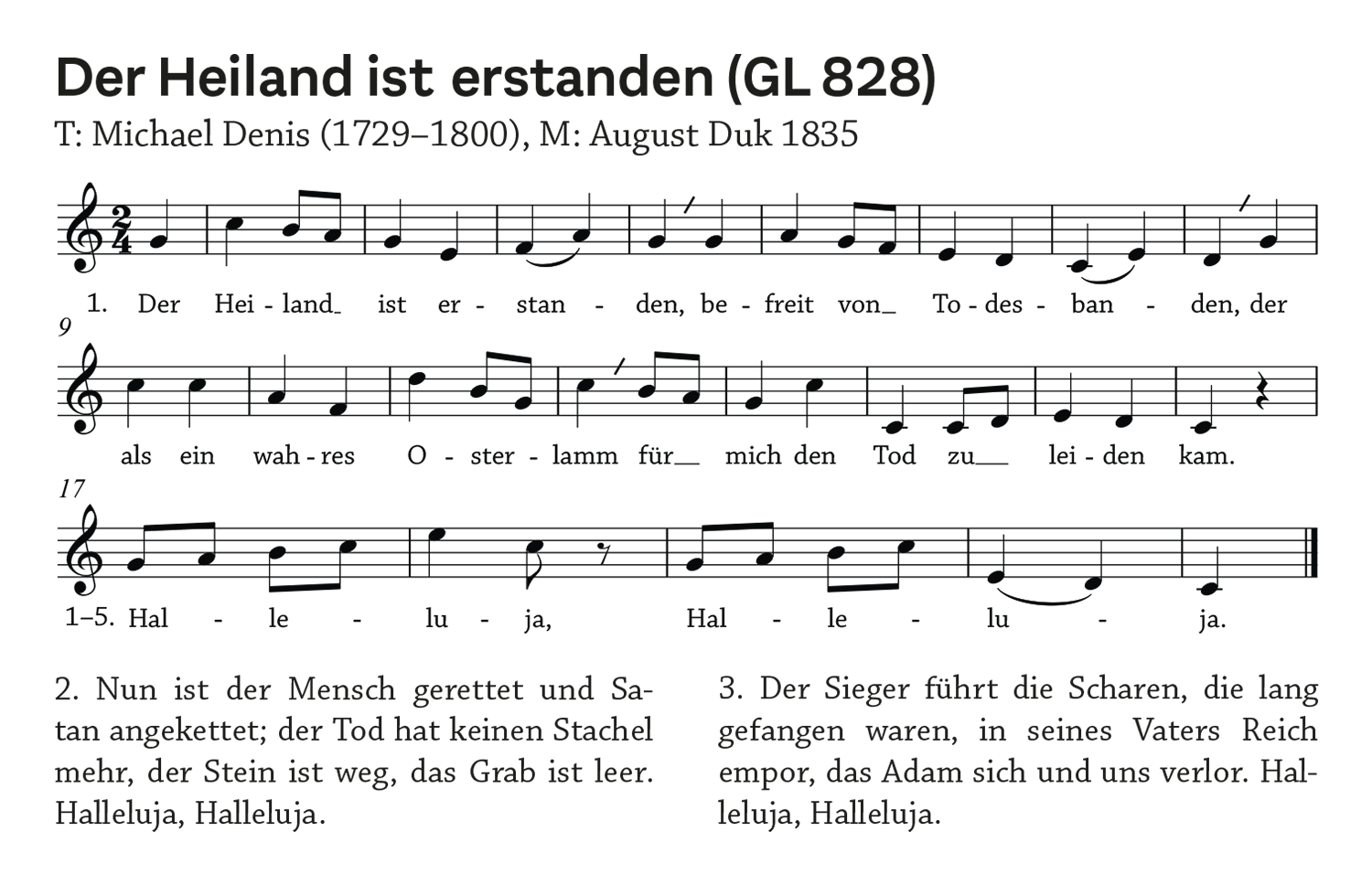 Noten und Liedertext zu 'Der Heiland ist erstanden' / Michael Fürnschuß